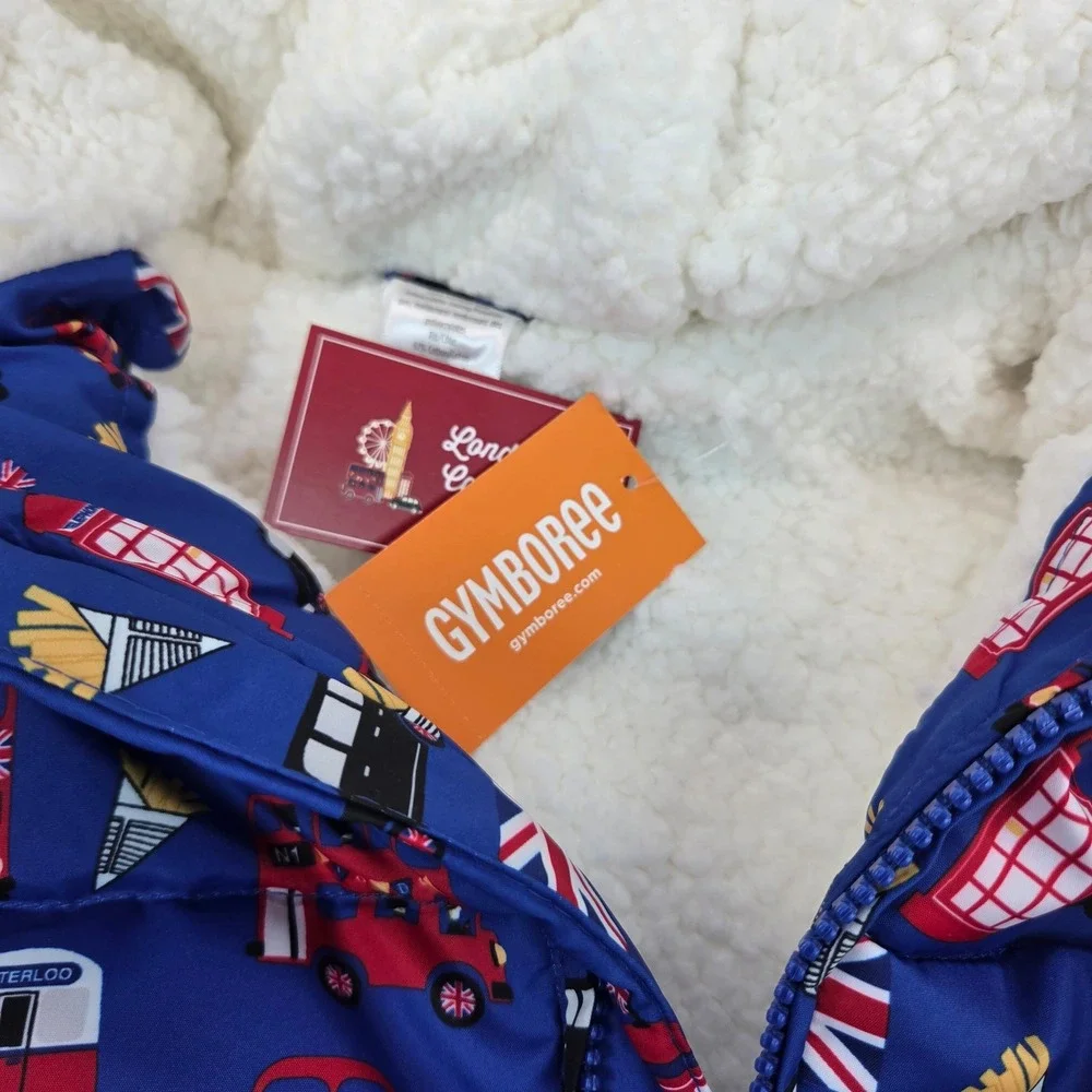 Gymboree Kids London Calling Blue Puffer Jacket Sherpa Lined Size 12 NEW